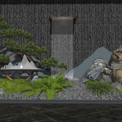 新中式景墙水景墙假山跌水庭院小品雕塑