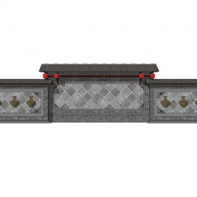 中式景墙照壁影壁墙围墙浮雕苏式景墙马头墙瓦片墙中式纹样雕花砖雕灯笼