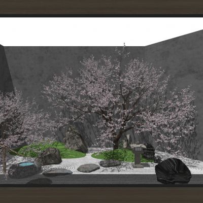 日式庭院小品景墙水景卵石景石动物鹿雕塑景观植物汀步石灯惊鹿小品