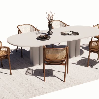 侘寂餐桌椅原木藤编座椅茶桌椅陈设摆件实木家具花瓶