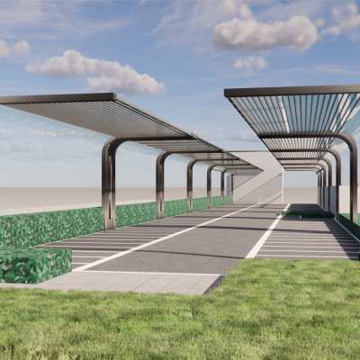 现代电动自行车停车位车棚充电桩自行车棚电动车棚非机动车位