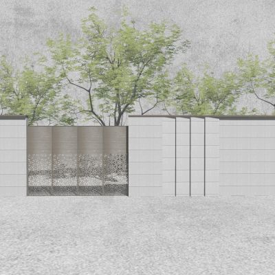 现代围墙景墙冲孔板居住区围墙围栏金属栏杆