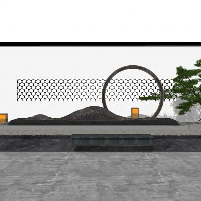 新中式庭院景墙景观小品雕塑水景景观树