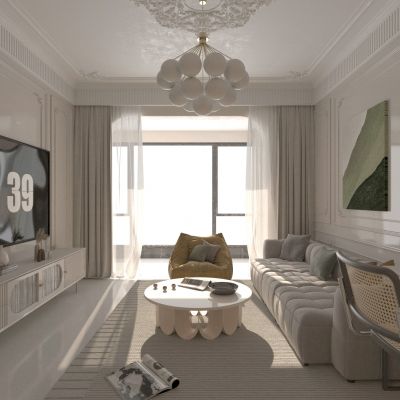 客厅 多人沙发 茶几 吊灯