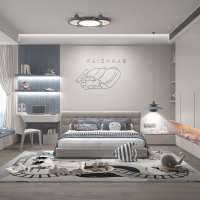 卧室 男孩房 双人床 儿童玩具 室内摆件