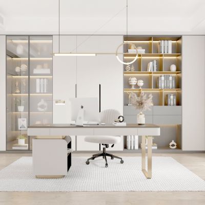 书房 电脑桌 学习桌 办公桌 书架 