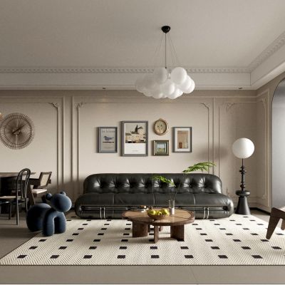 客厅 餐厅 客餐厅 多人沙发 单人沙发 吊灯 落地灯 茶几