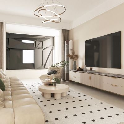 客厅 多人沙发 电视柜 茶几 单人沙发 室内装饰