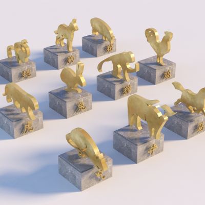 中式十二生肖雕塑3D模型