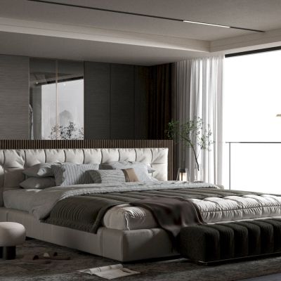 卧室 主卧 衣帽间 双人床 单人沙发 室内装饰