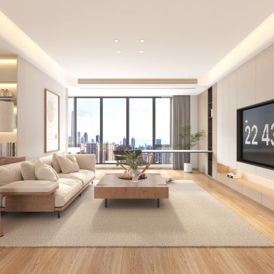 客厅  多人沙发 电视柜 茶几 装饰画 室内装饰 落地灯