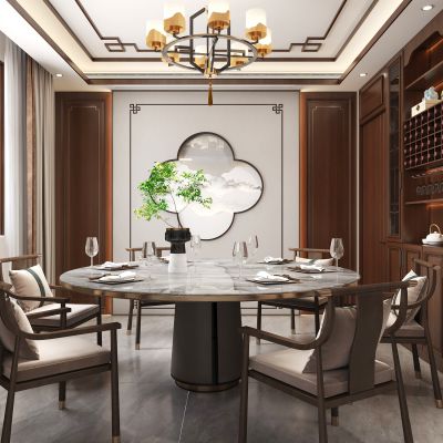 餐厅 圆型餐桌 餐桌椅组合 酒柜