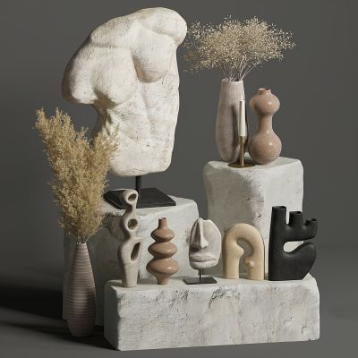 侘寂风摆件组合，工艺品雕塑摆件组合，饰品摆件，陶土泥制品摆件     