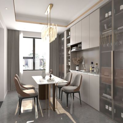 餐厅 餐边柜 桌椅组合 吊灯 