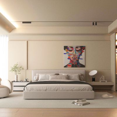 卧室 主卧 衣帽间 双人床 单人沙发 室内装饰