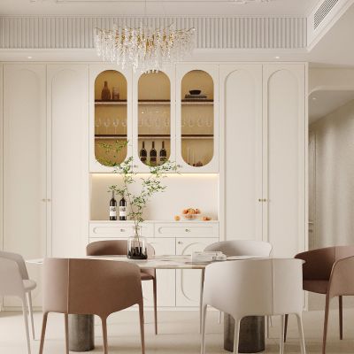 餐厅 圆形餐桌 餐桌椅组合 餐边柜