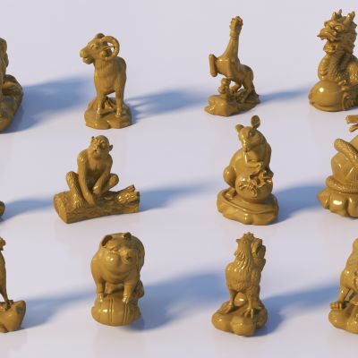 中式十二生肖雕塑3D模型