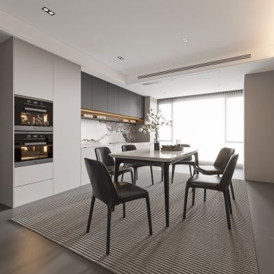 现代家居餐厅 餐桌椅组合 酒柜组合 饰品