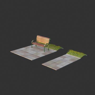 公园人行道 户外座椅 花草坪地砖