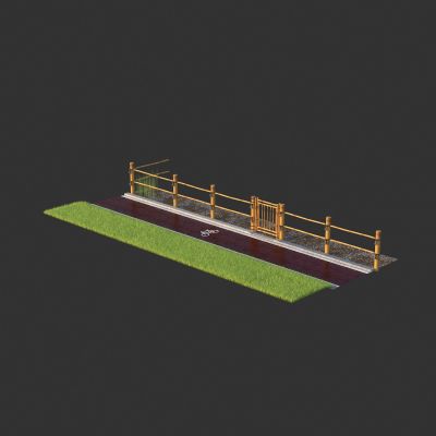 别墅花园庭院 竹制护栏围栏 自行车道草地草坪