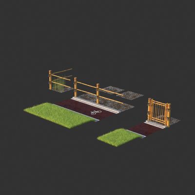 木栅栏 围栏 围挡 自行车道 人行道 草坪 草地 骑行车道