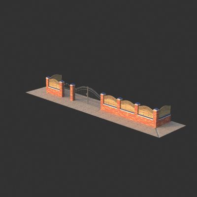 别墅花园庭院围墙砖墙 铁大门 护栏围栏