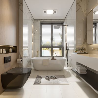 现代卫生间 浴室柜 洗脸盆 镜柜 浴缸 淋浴3D模型