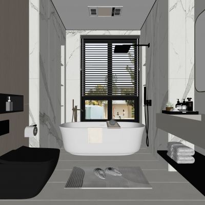 现代卫生间 浴室柜 洗脸盆 镜柜 浴缸 淋浴