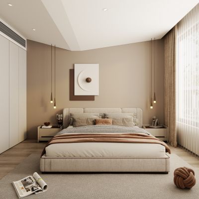 现代卧室，奶油风卧室，卧室