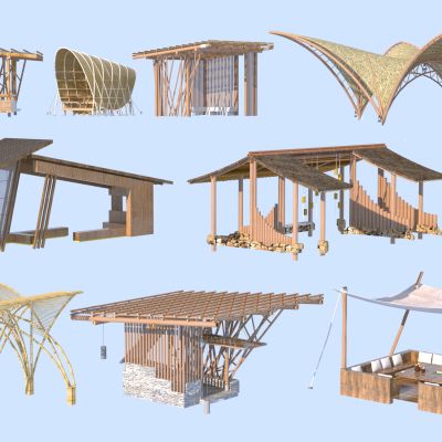 新中式景观亭 廊架组合