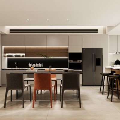 现代餐厅，餐厅，厨房，餐厨