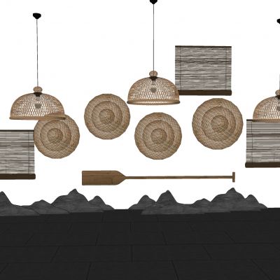 现代竹编织吊灯组合创意新中式竹编织吊灯组合竹帘竹编小品