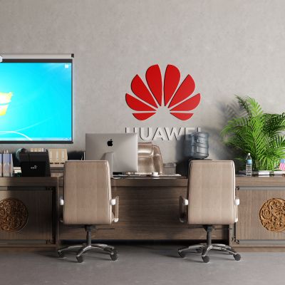 中式大班台 办公桌 文件夹 复印机 饮水机 旗帜 座机