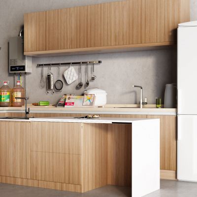 现代橱柜 冰箱 开水瓶 电饭煲 热水器 油烟机 岛台 厨房 砧板