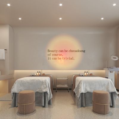 侘寂美容 店包间 美容床 绿植 氛围灯3d模型