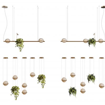 现代球形长条吊灯 轻奢艺术灯 金属吊灯 绿植吊灯 吊灯组合