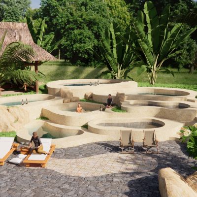 现代公园景观温泉泡池温泉度假酒店会所温泉私汤泳池