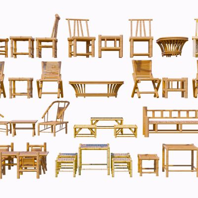 新中式乡村茶馆休闲椅竹子桌椅竹编小品竹编茶桌椅