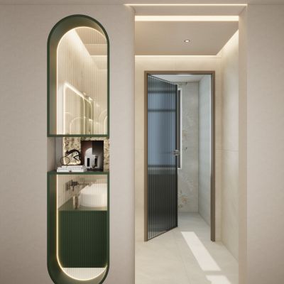 法式 奶油 中古风 弧形造型 隔断 干湿分离 悬浮顶 卫生间