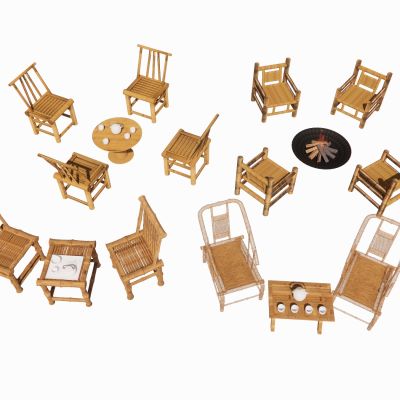 新中式乡村茶馆休闲椅竹子桌椅竹编小品