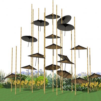 现代竹编织竹伞组合创意新中式竹编织竹子竹编小品