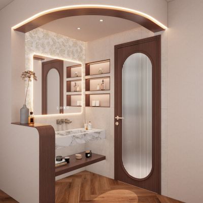 美式 奶油 轻奢 中古风 弧形 干湿分离 卫生间