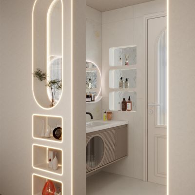 北欧 奶油风 灯带造型 造型壁龛 干湿分离 卫生间