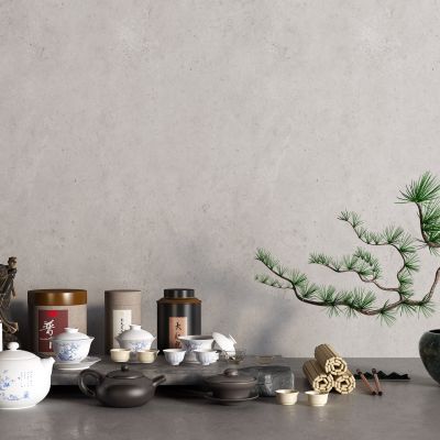 中式茶具 茶壶 茶叶 盆栽