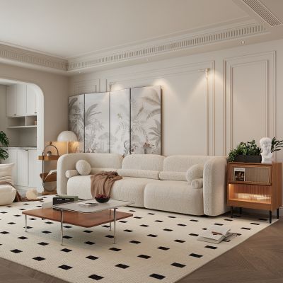法式客厅，沙发组合，茶几，3D模型