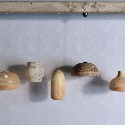 侘寂藤编吊灯 木梁