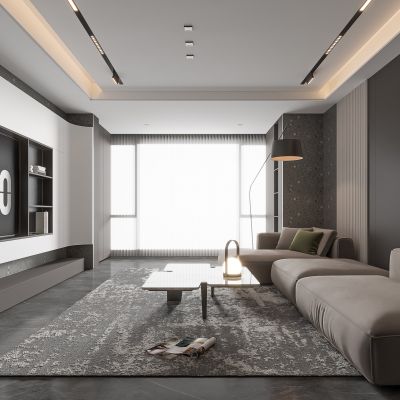 现代客厅 无主灯客厅 沙发组合 茶几组合 饰品摆件