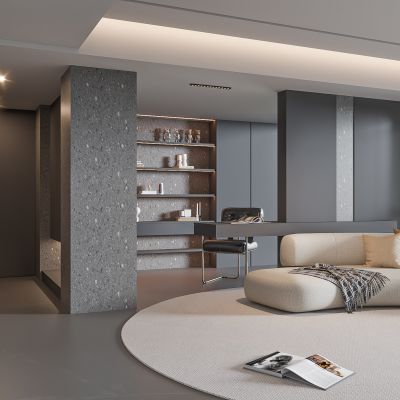 现代书房 无主灯书房 进门玄关柜 书柜组合 书桌组合 饰品摆件