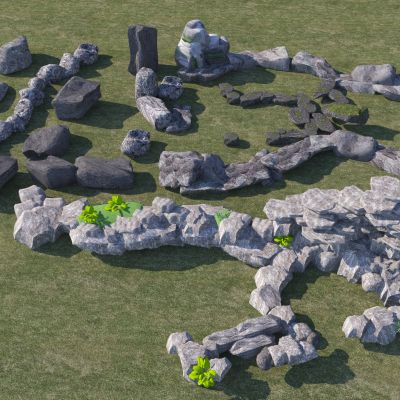 新中式石头_景石_造型假山_叠石假山3D模型