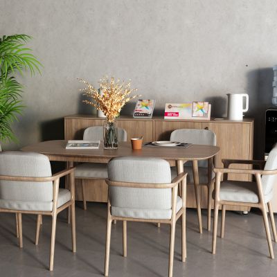 北欧原木餐桌 餐边柜 饮水机 电水壶 开水瓶